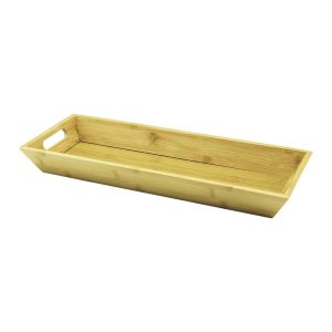DİKDÖRTGEN ÇİFT KULPLU AHŞAP BAMBU SUNUM TEPSİSİ =16X40CM - DERİN=4CM (5296)
