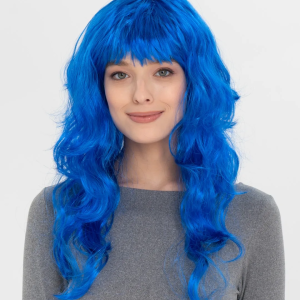 Mavi Renk Uzun Dalgalı Parti Peruğu