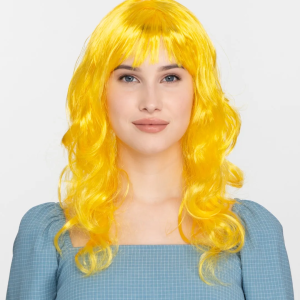 Sarı Renk Uzun Dalgalı Parti Peruğu