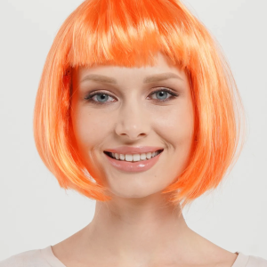 Turuncu Renk Küt Parti Peruğu Kısa Takma Saç