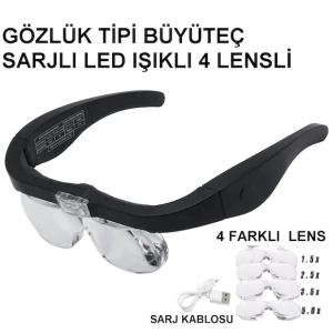 Şarjlı Gözlük Büyüteç  4 Farklı Lens 11537dc