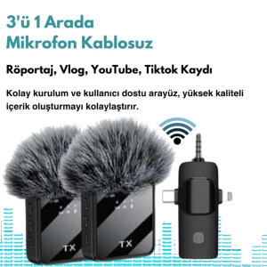 BFS Yüksek Kalite Profesyonel 3 In 1 Kablosuz Taşınabilir Yaka Mikrofonu Tüylü