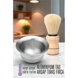 BFS Alüminyum Tıraş Tası Ahşap Tıraş Fırçası Seti -