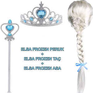 BFS Örgülü Karlar Ülkesi Frozen Elsa Peruğu Tacı Ve Sopası Çocuk Boy