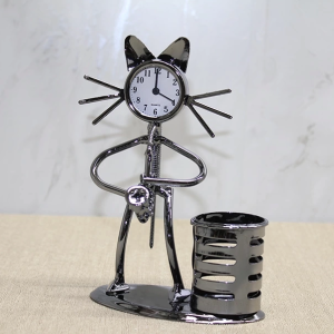 BFS Metal Saksafon Çalan Kedi Müzisyen Saat Ve Kalemlik Alk4343