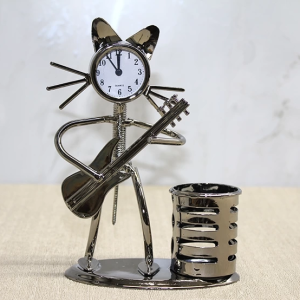 BFS Metal Gitar Çalan Kedi Müzisyen Saat Ve Kalemlik Alk4345