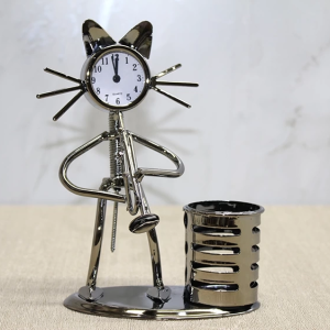 BFS Metal Saksafon Çalan Kedi Müzisyen Saat Ve Kalemlik Alk4346