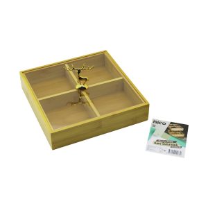 KARE 4 BÖLMELİ=2IN1=BÖLMESİZ ÇOK AMAÇLI KUTU AHŞAP BAMBU SERVİS SUNUM TEPSİ - TAHTASI 22X22X5CM (5296)