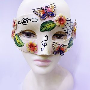 Kelebek ve Çiçek İşlemeli Venedik Maskesi Kırmızı Renk 10x18 cm