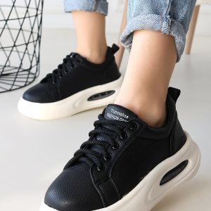 Chris Siyah Cilt Bağcıklı Spor Ayakkabı