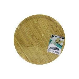 YUVARLAK=38CM AHŞAP BAMBU SERVİS SUNUM TEPSİ - TAHTASI (5296)