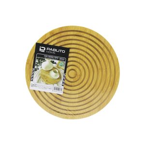 YUVARLAK ÇİFT TARAFLI=DÜZ - DALGALI OYUK KANALLI AHŞAP BAMBU SUNUM TEPSİ 28CM (5296)