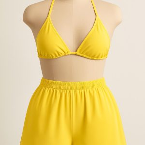 Kadın Sarı Şortlu Belden ve Boyundan Bağlamalı Bikini Takımı – Modern, Konforlu ve Günlük Kombinlere Uygun