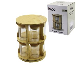 10 PCS YUVARLAK - DÖNER STANDLI CAM - BAMBU KAPAK TUZLUK - BAHARATLIK BAMBU STAND (5296)