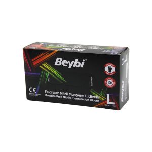 BEYBİ L SİYAH PUDRASIZ NİTRİL MUAYENE ELDİVENİ 100LÜ (5296)