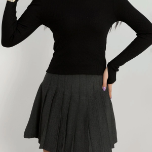 Bisiklet Yaka Parmak Geçmeli Kaşkorse bluz siyah