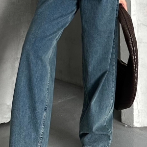 Baggy kar yıkama yeşil tint jeans pantolon