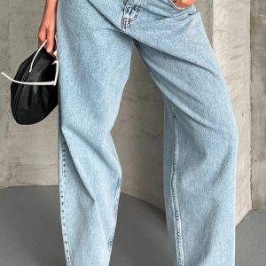 Baggy kar yıkama buz mavi jeans pantolon