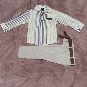 1-6 yaş gömlek pantolon kemerli erkek çocuk alt üst takım keten bej