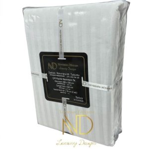 Çift Kişilik Çizgili Saten Nev Takımı Beyaz