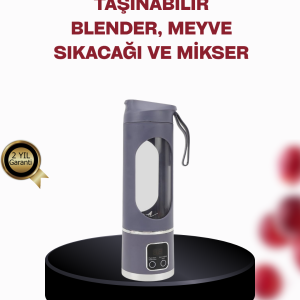 450 ml Taşınabilir Blender – Tip-C Şarjlı 12 Bıçaklı Meyve Sıkacağı