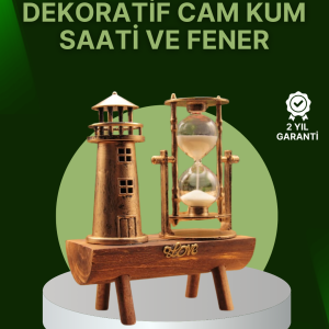 Vintage Kum Saati + Deniz Feneri Modeli – Ahşap Gövdeli Masa Üstü Dekor