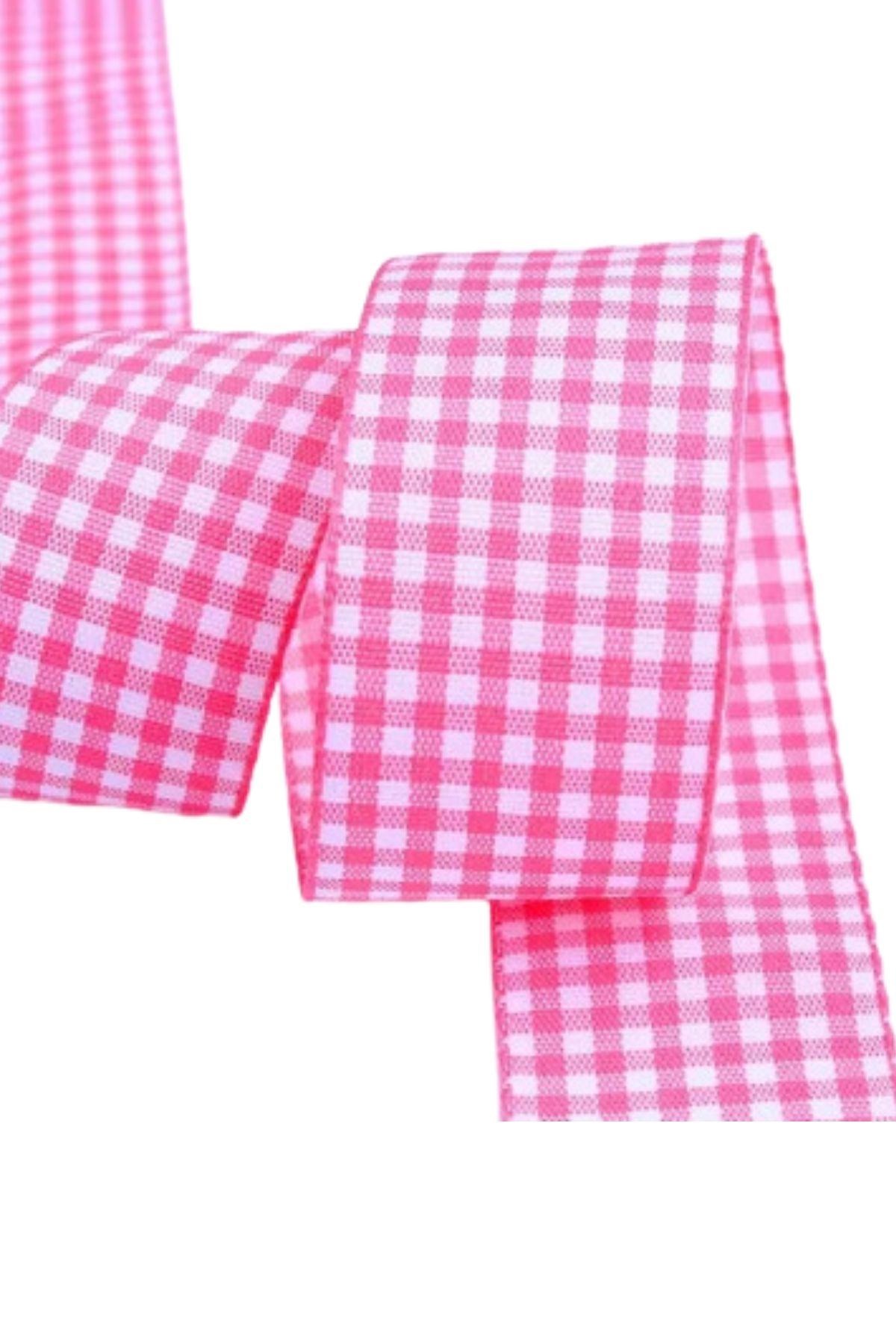 Tafta Ekoseli Kurdele 25 mm Pembe 5 Metre - Görsel 2