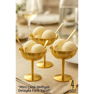 BFS 4 lü Gold Inox Çelik Ayaklı Dondurma ve Sunum Kasesi – Tatlı, Lokum ve Sunum Kabı