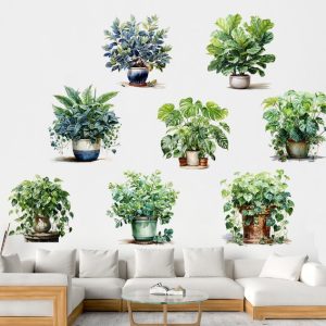 Saksılı Çiçek Tasarımlı 8li Sticker (5296)
