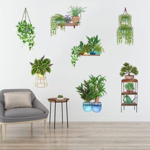 Saksılı Çiçek Tasarımlı Yapışkanlı Sticker (5296)