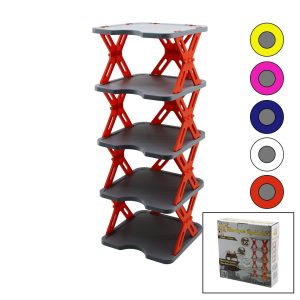 YENİ NESİL AKORDİYON - KATLANIR - 5 KATLI PLASTİK AYAKKABILIK GRİ TABAN-27X27CM - RENKLİ AYAKLAR (5296)