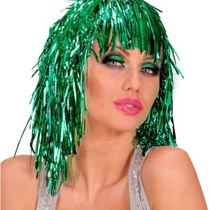 Yeşil Işıltılı Metalize Parti Peruğu