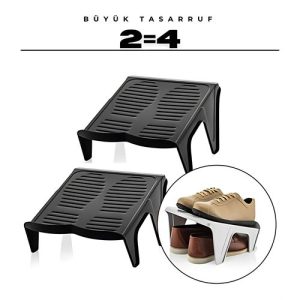 2'li Ayakkabı Düzenleyici Twin Set – Çift Katlı Tasarım | Dolap İçi Alan Tasarrufu | Kaymaz Yüzey