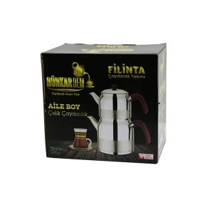 FİLİNTA AİLE BOY ÇELİK ÇAYDANLIK SETİ ÇİFT KAPAKLI RENKLİ BAKALİT KULP ÜST DEMLİK: 1.5LT - ALT SULUK: 3LT KENDİNDEN SÜZGEÇLİ (5296)