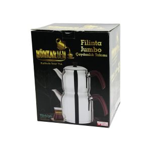 FİLİNTA JUMBO BOY ÇELİK ÇAYDANLIK SETİ ÇİFT KAPAKLI RENKLİ BAKALİT KULP ÜST DEMLİK: 2LT - ALT SULUK: 4LT KENDİNDEN SÜZGEÇLİ (5296)