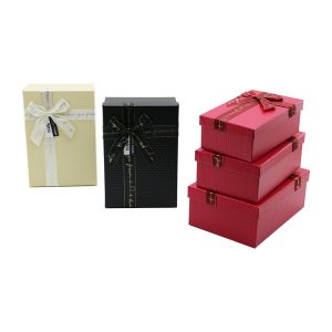 3PCS D.DÖRTGEN MAT MİX RENKLİ - KABARTMA DESEN KARTON HEDİYE KUTUSU KURDELALI 22.5X15.5-20.5X13.5-18.5X11.5CM (5296)