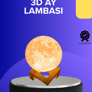 16 Renkli 3D Baskılı Ay Lambası Ahşap Standlı ve Uzaktan Kumandalı
