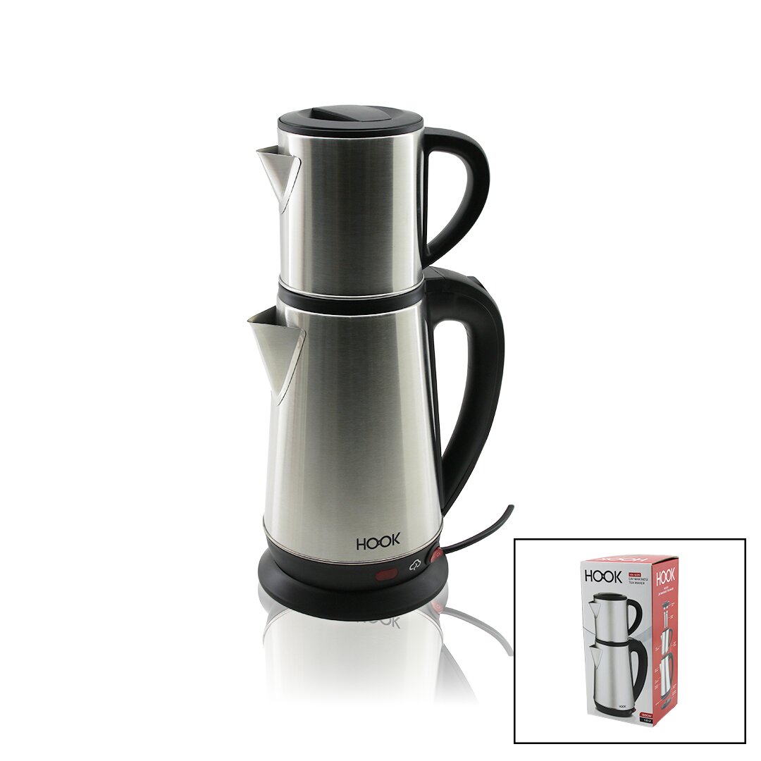 ELEKTRİKLİ ÇAY MAKİNESİ ÇAYCI SET 1.8LT SU ISITICI PLS.+ 0.8LT DEMLİK ÇELİK TABAN 1800W 360 DERECE GÖVDE HK-509 (5296)