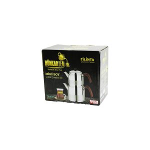 FİLİNTA MİNİ BOY ÇELİK ÇAYDANLIK SETİ ÇİFT KAPAKLI RENKLİ BAKALİT KULP ÜST DEMLİK: 1LT - ALT SULUK: 1.5LT KENDİNDEN SÜZGEÇLİ (5296)