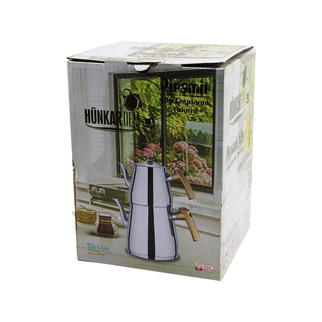 PRAMİT AİLE BOY ÇELİK ÇAYDANLIK SETİ - TAKIMI RENKLİ BAKALİT KULP ÜST DEMLİK: 1.5LT - ALT SULUK: 2.75LT KENDİNDEN SÜZGEÇLİ (5296)
