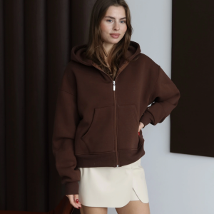 3 iplik şardonlu kapşonlu hoodie frm kahve p510437