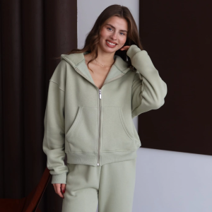 3 iplik şardonlu kapşonlu hoodie frm mint p510437