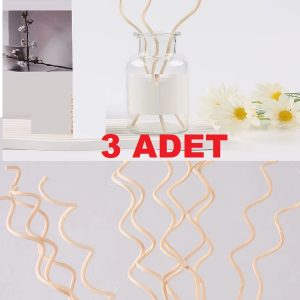 3 Adet Dalgalı Model Aromaterapi Dağıtıcı Rattan Sopa- Ev Dekor Şişe - Koku Yağı Ahşap Difüzör Çubuk