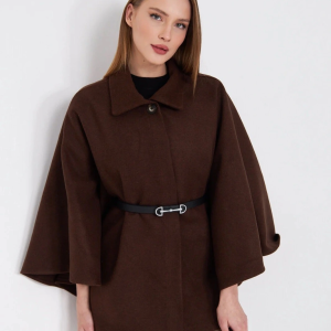 Kemerli kaşe panço kahve pt