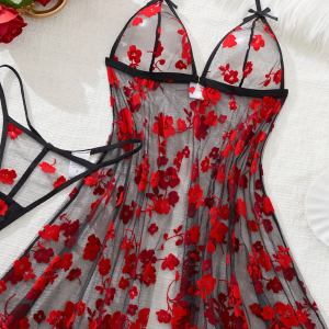 Çiçek Desenli Transparan Gecelik