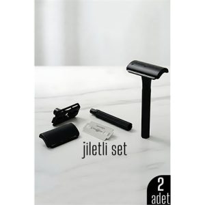 2'li Şık Siyah Plastik Tıraş Aleti – Manuel Tıraş Bıçağı , Jiletli Ergonomik Saplı