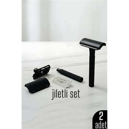 2'li Şık Siyah Plastik Tıraş Aleti – Manuel Tıraş Bıçağı , Jiletli Ergonomik Saplı