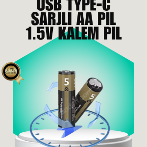 1.5V AA Şarjlı Lityum Pil | 1000+ Kez Şarj Edilebilir | Hızlı Type-C Şarj (2 Adet)