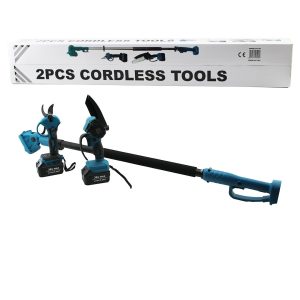 BN-5 CORDLESS TOOLS LTJ-6A ZZ-01 2 PCS SET 6" BUDAMA DAL KESME TESTERE=ŞARJLI--YAĞSIZ - ZİNCİRLİ + ŞARJLI BAĞ MAKASI TELESKOPİK UZAYAN METAL SAP=120--195CM (5296)