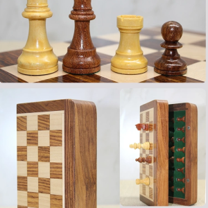 Özel Vernikli Mıknatıs Taşlı Ahşap Katlanabilir Kutulu Satranç Oyunu 12.5 Cm G220 